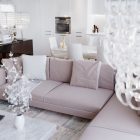 Sectional Sofa Coffee Excellent Sectional Sofa And Marble Coffee Table Lovely Fake Flower Glossy Dark Sideboard Rectangular Mirror Minimalist White Cabinet Living Room Luxury Living Room In Elegant Contemporary Style