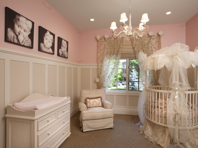 Pink And Baby Feminine Pink And Cream Themed Baby Girl Bedroom Idea With Round Crib Involving Canopy Covered By Net Kids Room Adorable Round Crib Decorated By Vintage Ornaments In Small Room