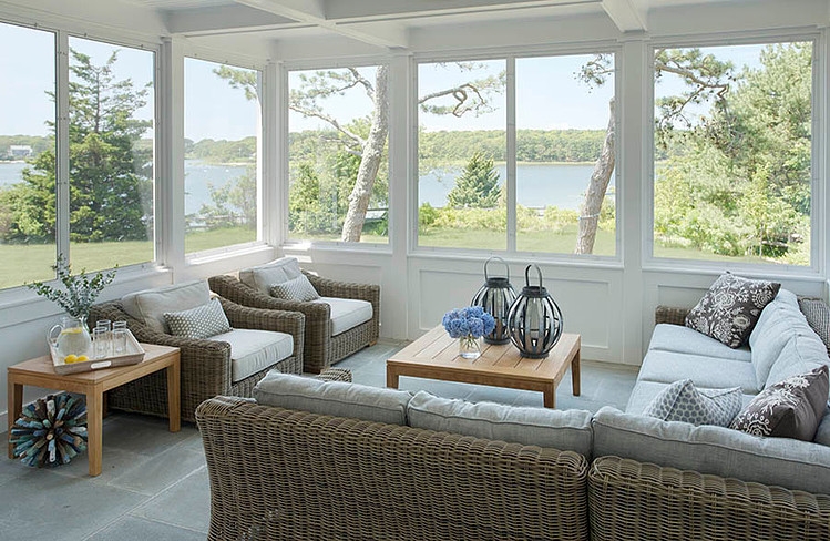Sunroom Design Residence Fascinating Sun Room Design At Falmouth Residence Marthas Vineyard With View Outside Decorated Rattan Sofa And Chairs Interior Design  Fabulous Classic Interior Decoration With Surrounding Windows Design