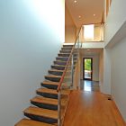 Staircase Wooden Balustarde Astonishing Staircase Wooden Floor Glass Balustrade Offset House Architecture Awesome Modern Home With Neutral Color Palettes For Interior And Exterior