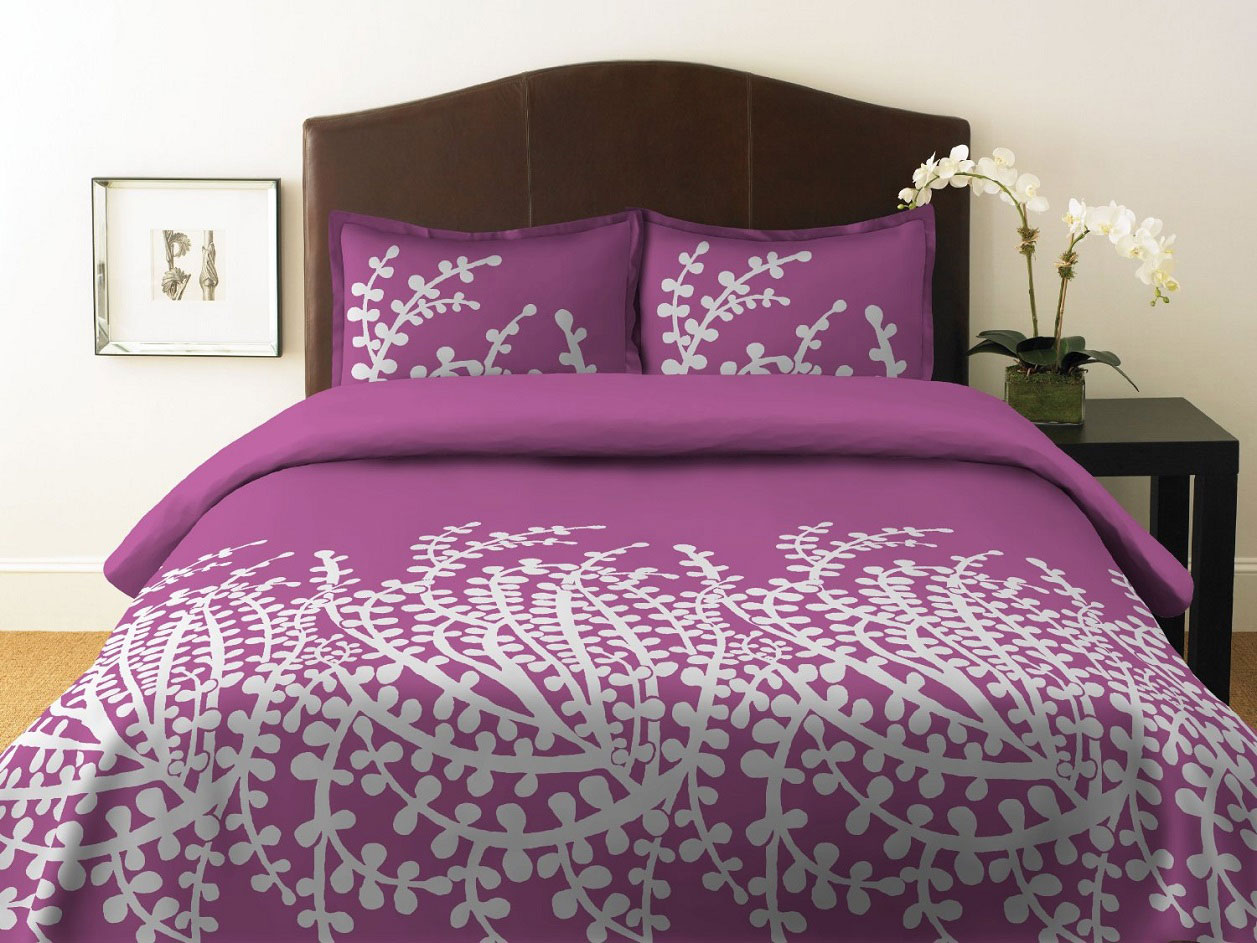 Floral Print Cover Fascinating Floral Print Purple Duvet Cover Dark Brown Padded Bed Headboard Pretty Fake Flower On Dark Bedside Table Precious Wall Art Bedroom Comfortable Purple Duvet Covers For Your Beautiful Bedroom Sets