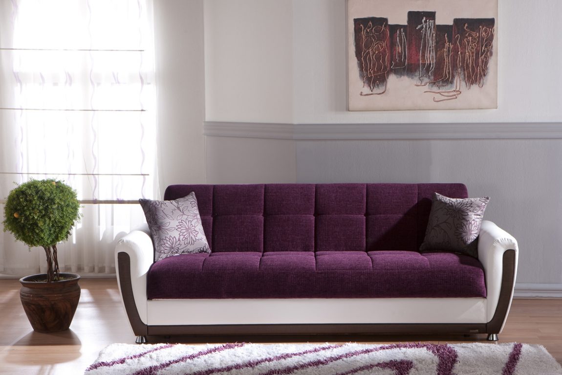 Modern Living With Fascinating Modern Living Room Design With Purple Colored Convertible Sofa And White Colored Rug Carpet On The Floor Dream Homes Comfortable And Contemporary Convertible Sofa In Soft Color Schemes