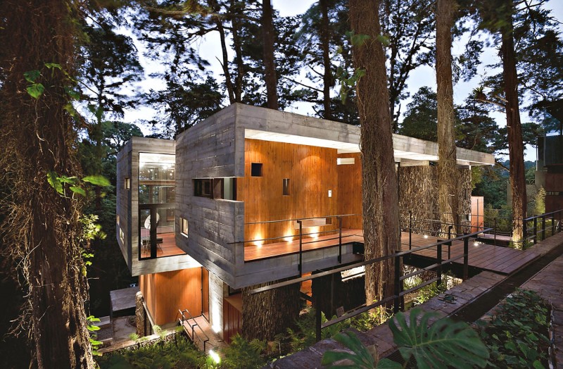 Building Design House Amazing Building Design Of Corallo House With Soft Brown Wall Made From Wooden Material And Several Bright Lighting From Floor Lamps Dream Homes Exquisite Modern Treehouse With Stunning Cantilevered Roof