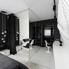 Bedroom Design With Captivating Bedroom Design Futuristic Bedroom With Reflective Wall Made From Mirror Panels And Black Curtains Bedroom 10 Stunning Black And White Bedroom Ideas In Fall Color Accent