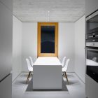 House In Room Small House In Villarcaya Dining Room With White Chairs And White Table Near The Modern Kitchen Architecture Chic Spanish Home Design With Grey Concrete Floors