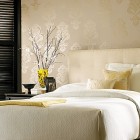Gold Damask In Elegant Gold Damask Wallpaper Design In Bedroom Interior With Vintage Style Finished In Feminine Touch For Inspiration Decoration 18 Fashionable Patterned Wallpaper For Stylish Beautiful Interiors