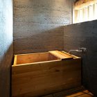 Wooden Bathtub Installed Minimalist Wooden Bathtub For Soaking Installed To Maximize Barn In Soglio Home Bathroom With Grey Wall Decoration An Old Barn Turned Into Eclectic Contemporary House With Stone Walls And Wood Shutters
